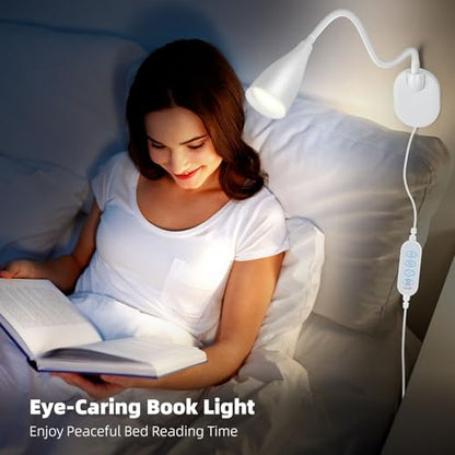 LED Wall Mounted Bedside Reading Light, 3 Color Modes,10 Brightness Dimmable, USB Charging Port, Adhesive Wall Lamp Night Light for Books in Bed, 360° Flexible Eye-Caring Bedroom Lighting White - color: White