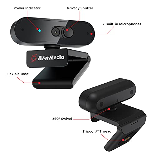 AVerMedia PW310P Webcam - Full 1080p 30fps HD Camera with Autofocus and Dual Stereo Microphones, Work from Home, Remote Learning - NDAA Compliant - style: 1080p 30fps Auto focus