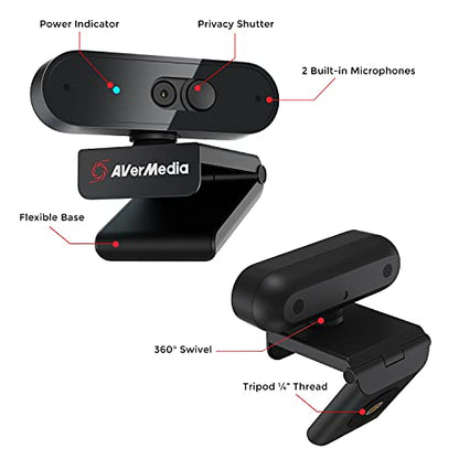 AVerMedia PW310P Webcam - Full 1080p 30fps HD Camera with Autofocus and Dual Stereo Microphones, Work from Home, Remote Learning - NDAA Compliant - style: 1080p 30fps Auto focus
