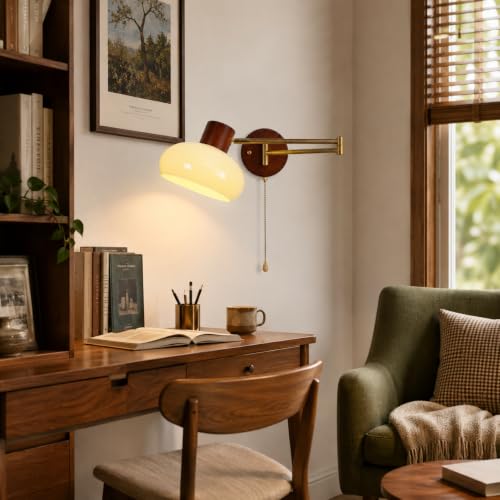 KCO Lighting Mid Century Brass Gold Swing Arm Wall Sconce Light Pull Chain - color: 20cm Yellow