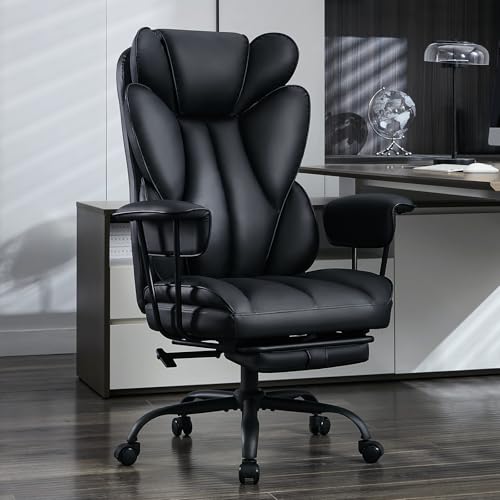 amseatec Big and Tall Office Chair, Reclining Executive Chair with Footrest - color: All Black