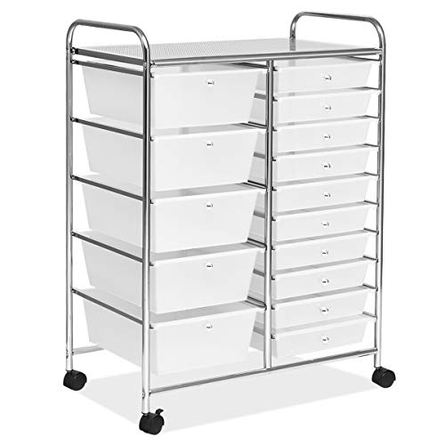 RELAX4LIFE 15-Drawer Rolling Storage Drawer Cart Organizer | 34.5"H Chrome Frame, Semi-Transparent Clear Drawers Rolling Wheels; School Office Home Salon Multipurpose Utility Storage - color: Clear, style: 15 Drawers-34.5"