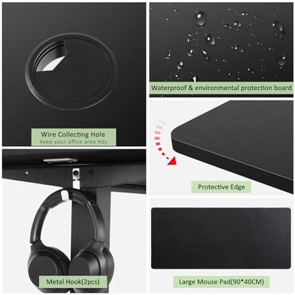 farexon 55 x 24inch Electric Standing Desk Adjustable Height with Power Outlets, Stand up Desk with Wheels,Mouse Pad, Hooks,Preset Heights Home Office Gaming Computer Workstations Table（Black） - color: Black, size: 55 x 24''-Outlets