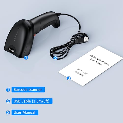 Symcode USB Barcode Scanner Handheld Wired Automatic Bar Code Scanner with Long USB Cable for Mobile Payment, Convenience Store, Supermarket, Warehouse