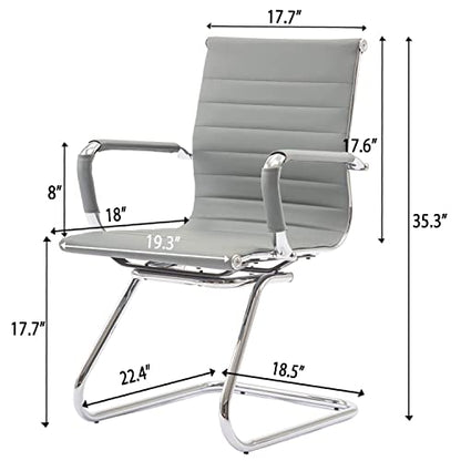 Conference Room Chairs Set of 4, Waiting Room Chairs with Arms, Faux Leather Reception Chairs No Wheels, Office Guest Chairs with Mid Back Support and Chrome Sled Base, Grey - color: Grey, size: 4PCS