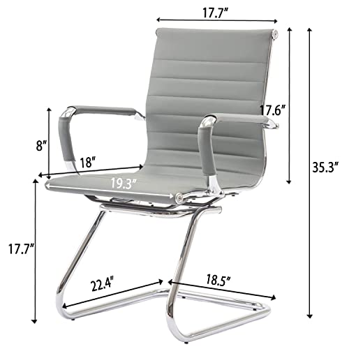 Conference Room Chairs Set of 8, Waiting Room Chairs with Arms, Faux Leather Reception Chairs No Wheels, Office Guest Chairs with Mid Back Support and Chrome Sled Base, Grey - color: Grey, size: 8PCS