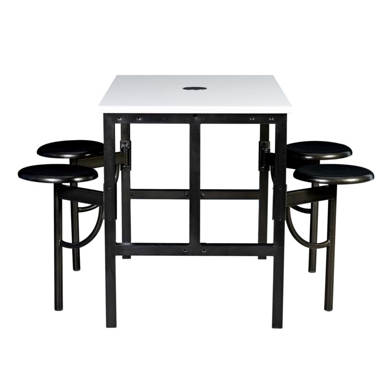 Romig Endure Standing Height Collaborative Table and Chair Set with 4 Pull-Out Swivel Stools, Dry Erase Whiteboard Top, Built-in Power Outlets and USB Charging, Classroom Training Table - color: White, size: 4 Seater