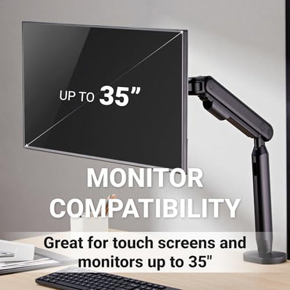 Hexcal Single Monitor Arm, Up to 35 inches Monitor Mount, 11 kg (24.2 lbs) with Built-in Cable Management and Free VESA 75x75mm or 100x100mm - Black