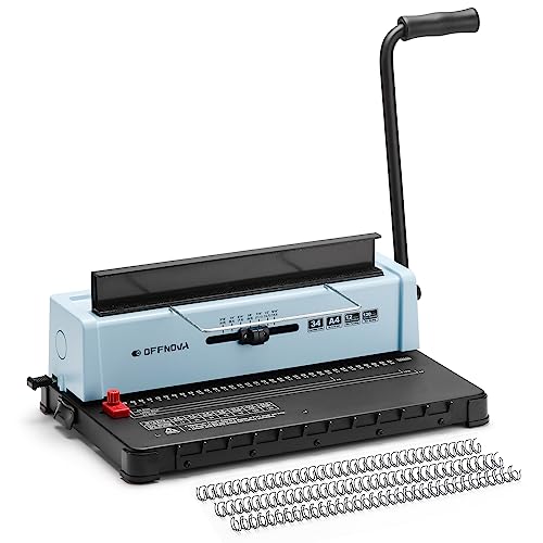 OFFNOVA Wire Binding Machine, 34 - Square Punch Holes, 3:1 Pitch, Punch 12 Sheets Bind 120 Sheets, Book Binder with Adjustable Side Margin, Easy to Punch for Letter Size / A4 / A5 - style: Single-arm