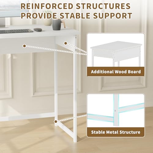ALISENED Office Desk, 37.5 Inch Home Office Desk with Metal Frame, Gaming Desk, Scratch-Resistant Study Table for Home Bedroom, White - color: White, size: W-37.5in