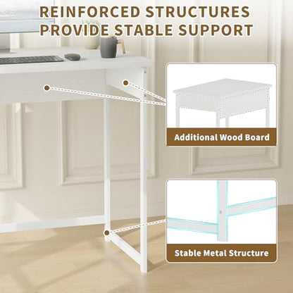 ALISENED Office Desk, 37.5 Inch Home Office Desk with Metal Frame, Gaming Desk, Scratch-Resistant Study Table for Home Bedroom, White - color: White, size: W-37.5in