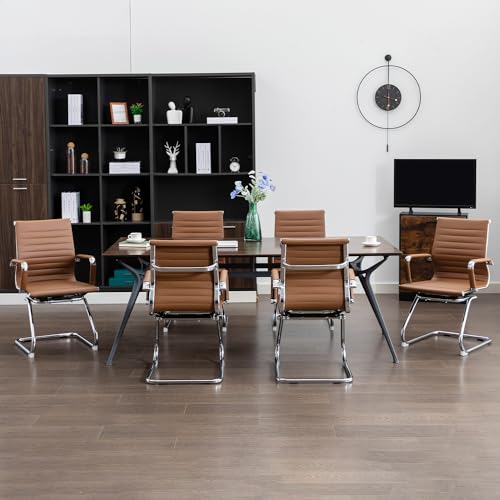 Office Guest Reception Chair Set of 2, Conference Room Chairs Waiting Room Chairs 2 Pack, Modern Leather Office Desk Chair No Wheels.（Brown） - color: Brown, size: 2 Pack