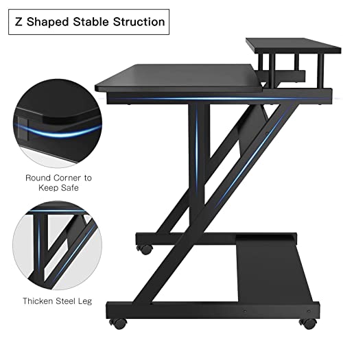 Dripex Computer Desk for Small Spaces, 27.5 inch Small Computer Desk, 3 Tier Compact Desk with Monitor Shelf and Bottom Storage Shelves, Space Saving Desk, Black - color: Black