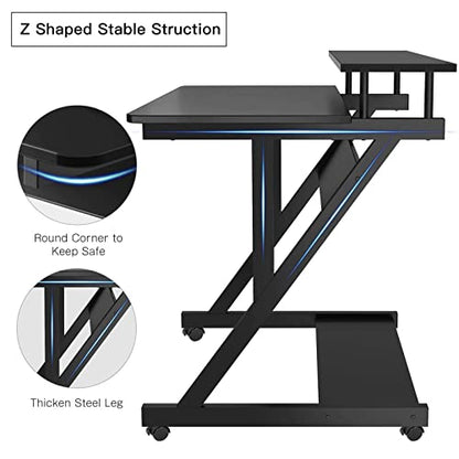Dripex Computer Desk for Small Spaces, 27.5 inch Small Computer Desk, 3 Tier Compact Desk with Monitor Shelf and Bottom Storage Shelves, Space Saving Desk, Black - color: Black