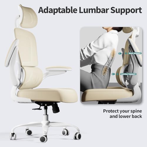 TRALT Office Chair Ergonomic Desk Chair - Gaming Chair with Lumbar Support | 330 LBS Home Office Desk Chairs with Headrest, Reading Chair with Flip-up Armrests, Comfortable Computer Chairs (1, Beige) - color: Beige