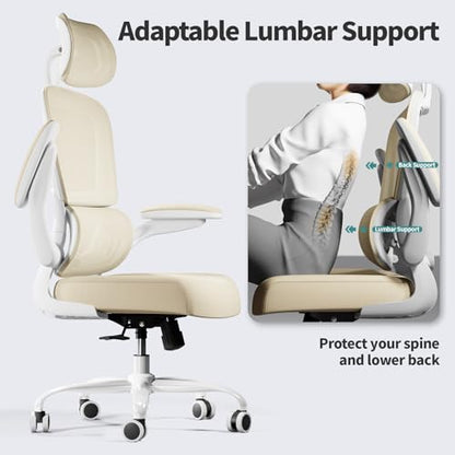 TRALT Office Chair Ergonomic Desk Chair - Gaming Chair with Lumbar Support | 330 LBS Home Office Desk Chairs with Headrest, Reading Chair with Flip-up Armrests, Comfortable Computer Chairs (1, Beige) - color: Beige