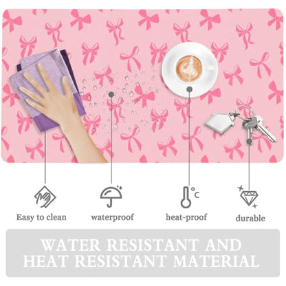 Cute Kawaii Pink Bow Extended Gaming Keyboard Mouse Pad | Non-slip Leather Home Office Desk Mat Protector - color: Pink Bow/Pink, size: L(31.5×15.7 inch)