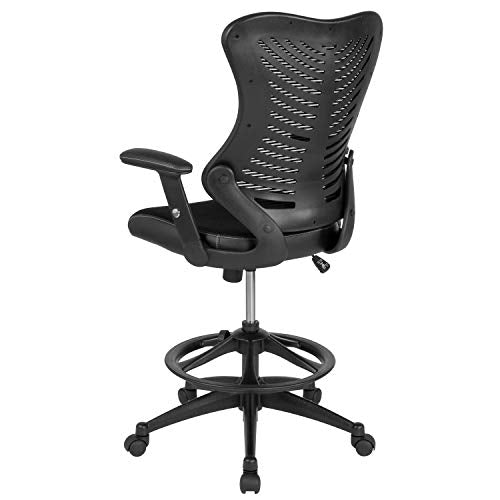 Flash Furniture LeatherSoft Adjustable Drafting Chair, Black | Leather soft Sides, High-Back, Mesh Back