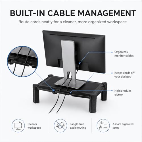Mount-It! Monitor Stand Riser with Storage, 13-32", Black | Height adjustable desk shelf for monitor & printer, large 19" platform holds up to 22 lbs, desk organizer.
