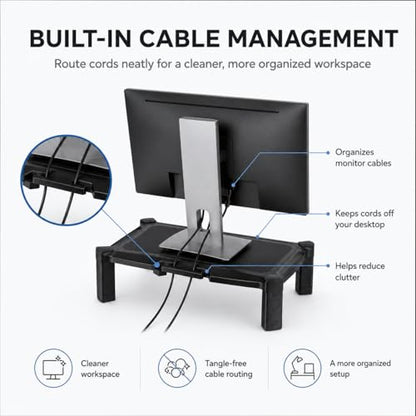 Mount-It! Monitor Stand Riser with Storage, 13-32", Black | Height adjustable desk shelf for monitor & printer, large 19" platform holds up to 22 lbs, desk organizer.