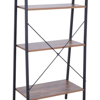 HOMCOM Ladder Shelf Bookshelf, 4 Tier, Wood Metal Frame, Distressed Brown