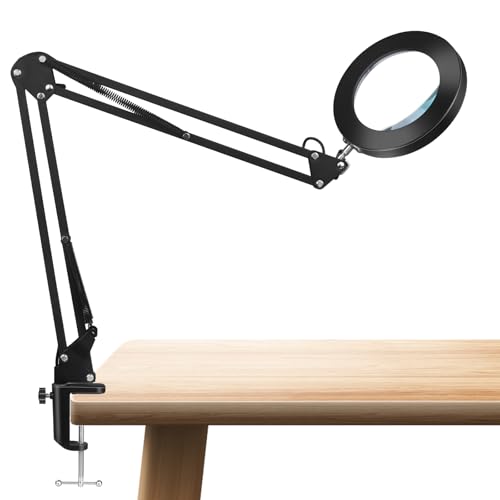 10X Magnifying Glass with Light, Clamp Design, 48 LEDs, Hands Free(Black)