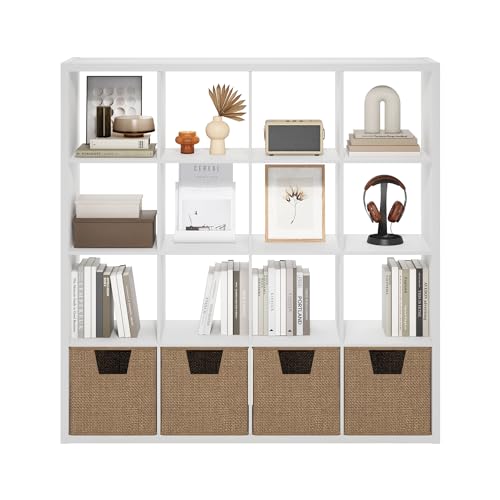 Furinno Cubicle 16-Cube Book Shelf, Extra Thick Frame Bookshelf, White - color: White, size: 16-Cube