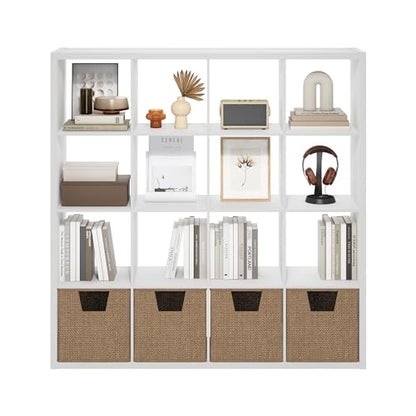 Furinno Cubicle 16-Cube Book Shelf, Extra Thick Frame Bookshelf, White - color: White, size: 16-Cube