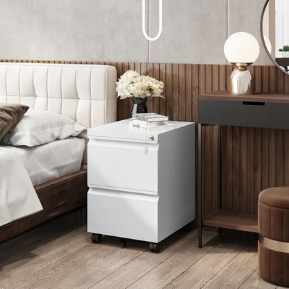 Fesbos 2 Drawers Vertical File Cabinet - Fully Assembled White Under Desk Mobile Filling Cabinet Small Lockable Home Office File Cabinets for A4/Letter/Legal Size - color: White, size: 14.6"W-2 Drawers-Fully Assembled