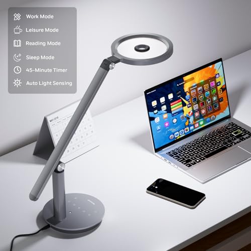 Honeywell H6 Desk Lamp for Home Office, Dimmable Reading Table Light, Gray - color: Gray