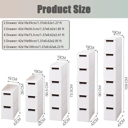This Slim Rolling Bathroom Storage Cabinet with 6 Drawers and Wheels Mobile Storage Unit for Living Room Kitchen Bathroom Office Space Saving Design (1.37x0.62x6.23 ft) - size: 1.37x0.62x6.23 ft(6 Drawer)