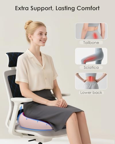 FLORICH Seat Cushion, Memory Foam Cushion for Office Chair, Ergonomic Office Seat Chair Cushion for Relieving Sciatica, Soft & Breathable Car Seat Cushion - Pink - color: Memory Foam-001 - Pink