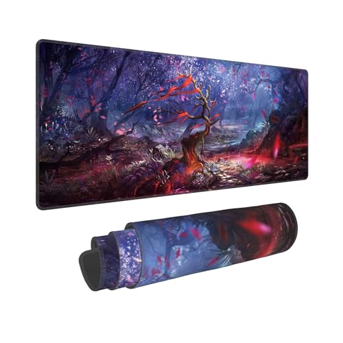 Large Gaming Mouse Mat,Gothic Fantasy Dark Forest Desk Pad,31.5x12in | XL Non-Slip Base and Stitched Edges Mousepad for Men Women,Extended Keyboard Mat for PC Office Home Decor,80 x 30 cm - color: Cherry Blossom Tree