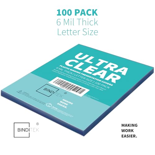 Binditek 6 Mil PET Binding Covers, 8.5 x 11 Inches, Ultra Clear, 100 Pack | Plastic PET Binding Covers, Letter Size, Ultra Clear, Square Corners, Unpunched, Ideal for Business Reports and Proposals - size: 6 Mil, style: Ultra Clear , 100P