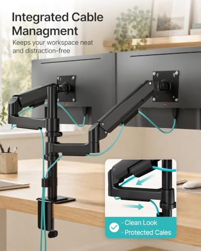 Dual Monitor Stand for 17-32 Inch Screens, Gas Spring Arms | Full Motion Mount with Cable Management, Support up to 19.8 lbs，Computer Monitor Arm with Clamp/Grommet Base - style: Dual Monitor Arm