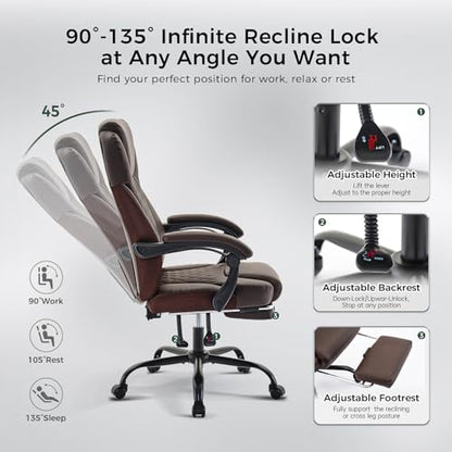 amseatec Big and Tall Office Chair with Footrest, Lumbar Support, Brown - color: Brown