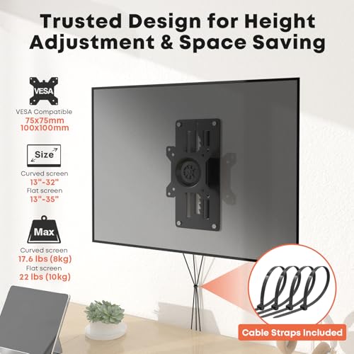 PUTORSEN Premium Height Adjustable Monitor Wall Mount up to 35 inch Ultrawide Screen, Low Profile VESA Wall Mount Monitor Holds up to 22 lbs, Full Motion Computer Monitor Mount, VESA 75/100, Black