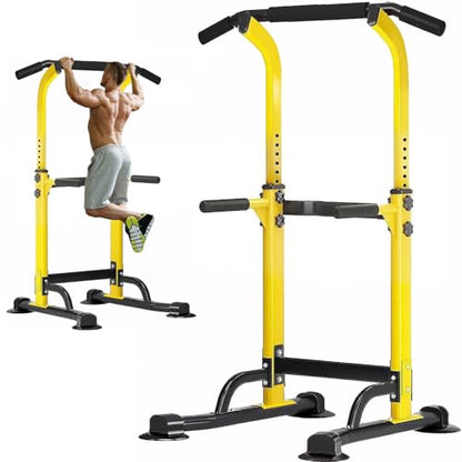 soges Power Tower Pull Up Bar Station, Free Standing Pull Up Rack Dip Station for Home Gym, Height Adjustable Home Strength Training Fitness Workout Equipment - color: Yellow