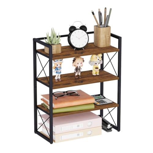 YINMIT Desk Shelf Organizer for Top of Desk with 3-Tier Open Shelves | Wood Desktop Shelf, Tabletop Shelf Storage Rack and Freestanding Display Shelf for Home Office Kitchen Dorm - color: Brown-3tier