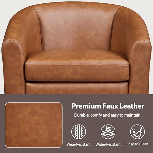 Topeakmart Faux Leather Accent Chair Set of 2, 300 lb Cap, Brown | Set of 2 PU Leather Barrel Chairs, U-shaped Backrest, Foam Seat, 18" Seat Height, Solid Wood Legs - color: Brown, size: Set of 2