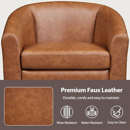 Topeakmart Faux Leather Accent Chair Set of 2, 300 lb Cap, Brown | Set of 2 PU Leather Barrel Chairs, U-shaped Backrest, Foam Seat, 18" Seat Height, Solid Wood Legs - color: Brown, size: Set of 2