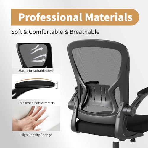 Youhauchair Office Chair Set of 4, Ergonomic Home Office Desk Chairs with Flip-up Arms and Lumbar Support, Height Adjustable, Black - color: Black, size: Set of 4