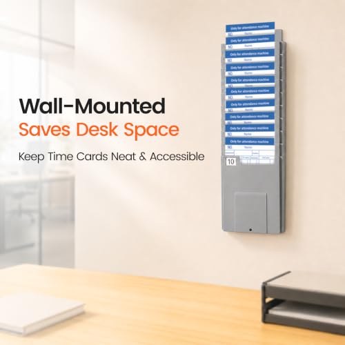 10-Slot Time Card Holder, Wall-Mounted, Retractable and Expandable Plastic Punch Card Rack, Compatible with Time Clock and Attendance Machine for Office
