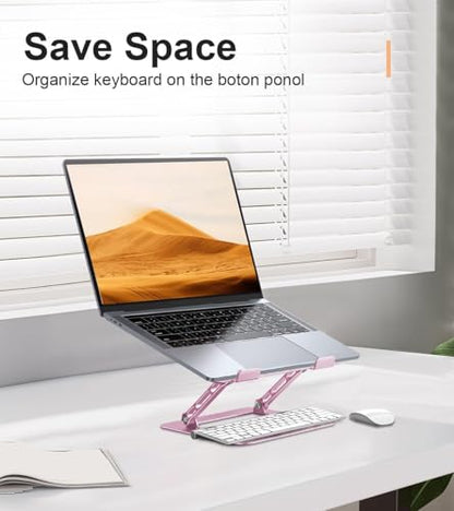 Aoviho Laptop Stand Holder, Adjustable Desk Laptop Riser, Foldable Notebook Computer Stands for MacBook Air Pro HP Lenovo Dell Samsung Chromebook, Up to 15.6 inch, Rose Gold - color: Rose Gold