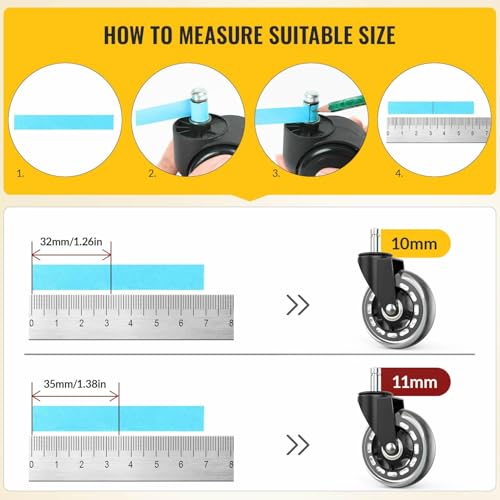 Office Chair Wheels Dual Rubber 2'' (Set of 5) Heavy-Duty Chair Wheels Support 2200lbs, Mute Rubber Chair Casters for Hardwood Floors and Carpet, Universal Fit 7/16 x 7/8 Inch (Black)