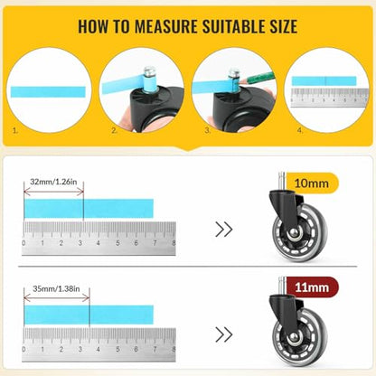 Office Chair Wheels Dual Rubber 2'' (Set of 5) Heavy-Duty Chair Wheels Support 2200lbs, Mute Rubber Chair Casters for Hardwood Floors and Carpet, Universal Fit 7/16 x 7/8 Inch (Black)