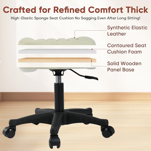 Ergonomic Adjustable Under Desk Footrest,Ottoman with Wheels | 500lbs|360° swivel Silent PU casters|Thick 2.36" Seat| Rolling Stool with Wheels for Massage,Salon,Spa,Clinic,Office,Home - color: Creamywhite