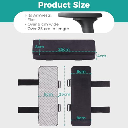 Memory Foam Chair Arm Covers Set of 2, Thick Elbow Pads for Office Chair Arm Rest, Armrest Covers for Gaming Desk Chair, Wheelchair, Forearms Pressure Relief(Black)