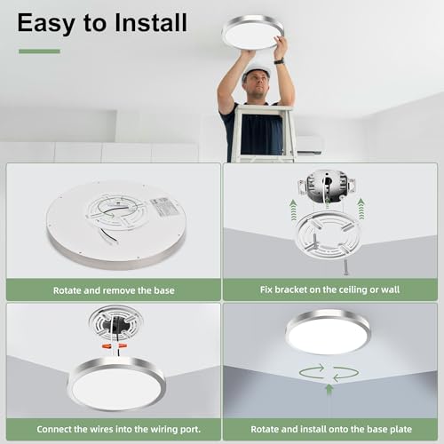 hykolity 12 Inch Selectable CCT LED Round Flat Panel Light,2 Pack | 24W 3000K/4000K/5000K, Edge-Lit Flush Mount Ceiling Light Fixture for Kitchen, Bedroom, Laundry and Closet Room,Brush Nickel - color: Brush Nickel, size: 12 inch