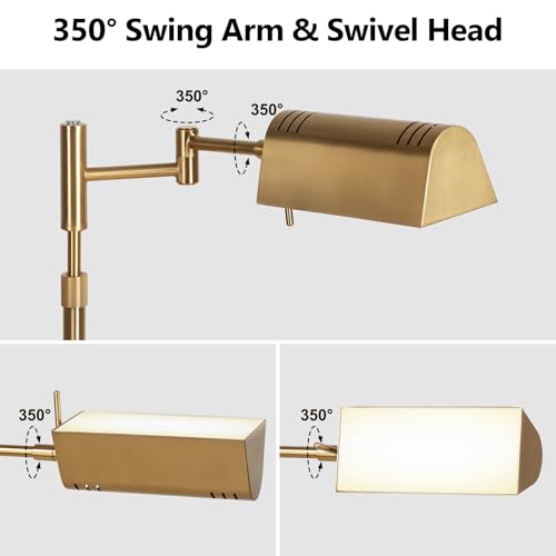 SUNMORY Dimmable LED Pharmacy Floor Lamps, 16W/1500LM Bright Reading Lamp | Remote Touch Control, 350°Swing Arm, Adjustable Height, Task Craft Tall Standing Light for Living Room Bedroom Office, Gold - color: Gold